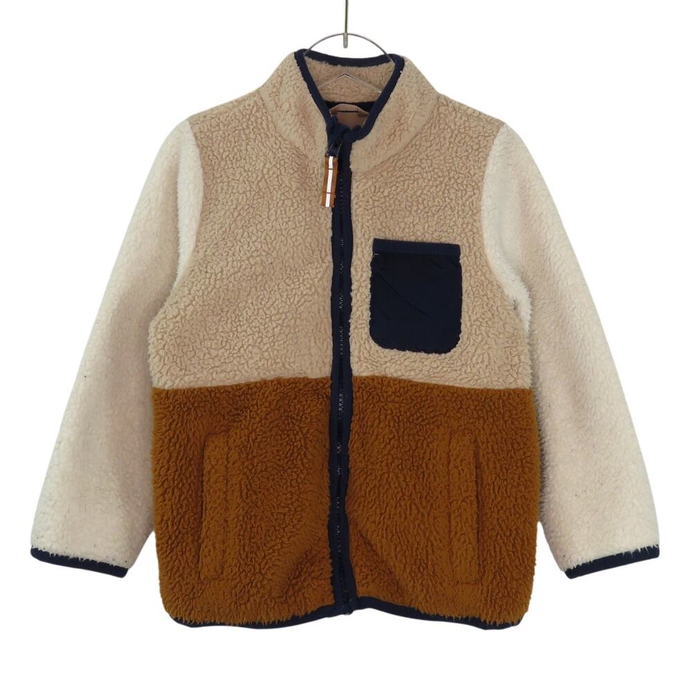 Cat & Jack Tan Cream Colorblock Sherpa Fleece Jacket 3T Toddler Boy